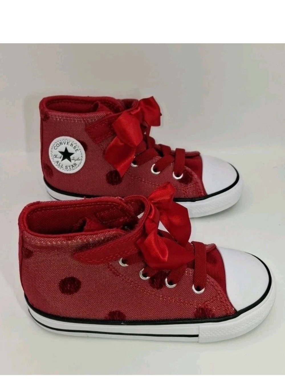 Converse Kids Red High-Top Sneakers with Polka Dot Accents